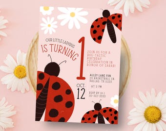 Ladybug First Birthday Invitation | Girl 1st Birthday Invite | Editable Canva Template | Ladybug Theme Party | Digital Download 5x7