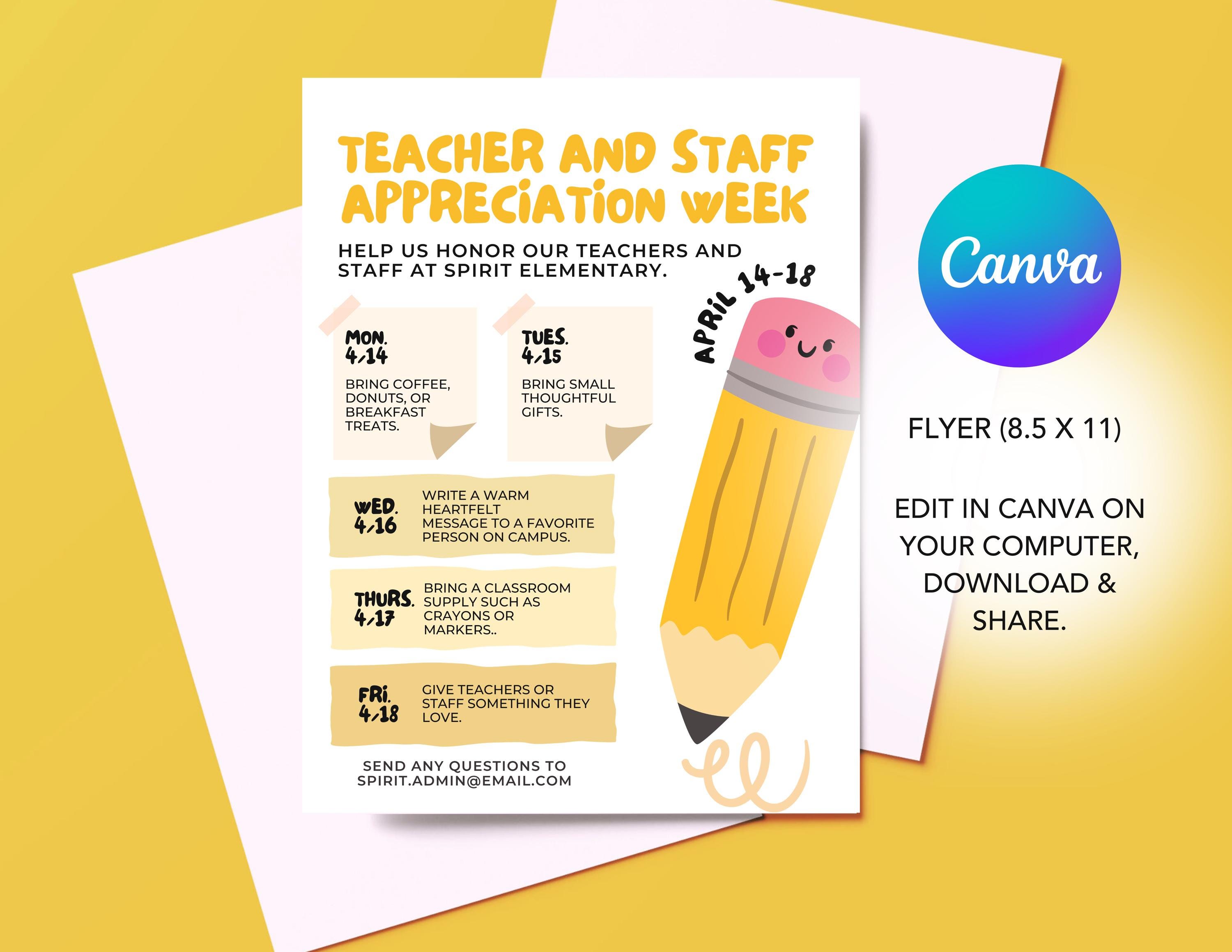 Editable Teacher Appreciation Week Itinerary Poster | Printable Teacher ...