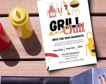 Grill and Chill Graduation Party Invitation | BBQ Cookout Grad Invite | Editable Canva Template | Graduation Celebration | Digital Download