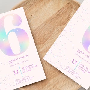 Editable Pink Glitter 6th Birthday Invitation | Sixth Birthday Girl | Rainbow Party Invite | Digital Download | Canva Template | 5x7 image 11