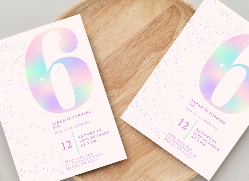 Editable Pink Glitter 6th Birthday Invitation | Sixth Birthday Girl | Rainbow Party Invite | Digital Download | Canva Template | 5x7 image 11