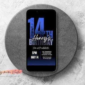 Editable Teen Boy Birthday Invitation | 14th Birthday Party | Fourteenth Birthday Digital Download | Canva Template | Mobile Invite | Text