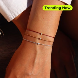 14k Genuine Diamond Friendship Bracelet, Natural White Diamond, Silk Cord Bracelet, Thread Bracelet, Lucky Diamond Bracelet, Gift For Her