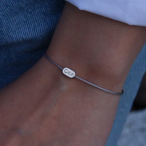 Initial Diamond String Bracelet, Custom 14K Solid Gold Engraved Bracelet, Personalized Lucky Cord Bracelet, Letter String Bracelet
