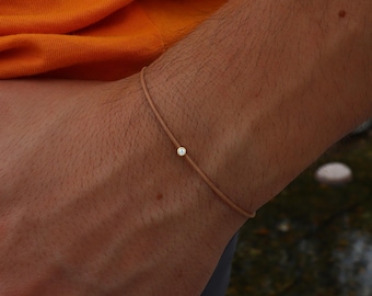 Bracciale con cordino di diamanti da uomo, bracciale in seta in oro massiccio 14 carati, bracciale con cordino portafortuna, bracciale con filo di lusso, braccialetto dell'amicizia, regalo per uomo