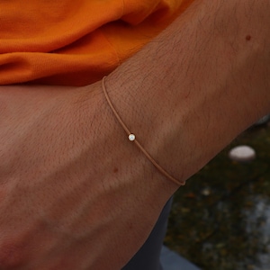 Diamanten koordarmband heren, 14 kt massief gouden zijden armband, Lucky Cord-armband, luxe draadarmband, vriendschapsarmband, cadeau voor mannen