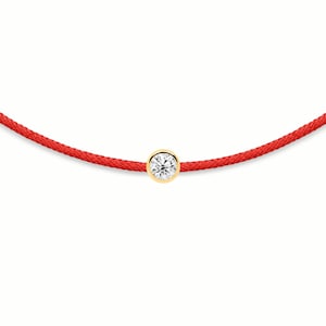 Rode koordarmband met diamant 14 kt massief gouden zijden koordarmband voor dames en heren (unisex) - luxe draadsieraden, geluksvriendschap cadeau