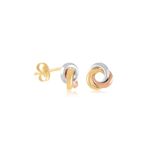 14K Solid Gold Tricolor Stud Earrings, Tricolor Gold Earrings, Minimalist Studs, Dainty Earrings, Solid Gold Round Earrings, Gift for Her