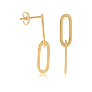 Brincos de corrente de elos de ouro maciço 14K, brincos de clipe de papel, brincos de elos de cabo delicados, brincos de corrente de ouro maciço, presente para ela