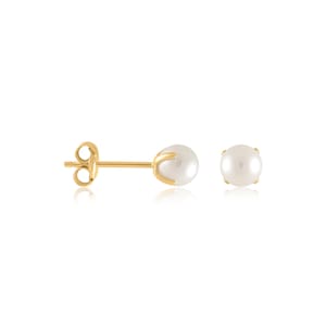 14K Solid Gold Pearl Stud Earrings, Tiny Round Pearl Earrings, Dainty Freshwater Pearl Earrings, Solid Gold Pearl Earrings, Gift for Her