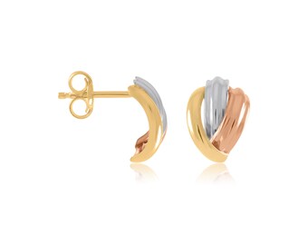 14K Solid Gold Tricolor Stud Earrings, Tricolor Gold Earrings, Minimalist Studs, Dainty Earrings, Solid Gold Earrings, Gift for Her