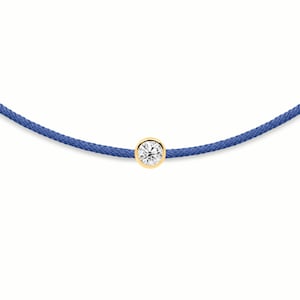 Blaues Diamant-Fadenarmband, 14K Massivgold, zertifizierter Diamant, Kordelarmband, Glücksarmband, Freundschaftsarmband, Geschenk