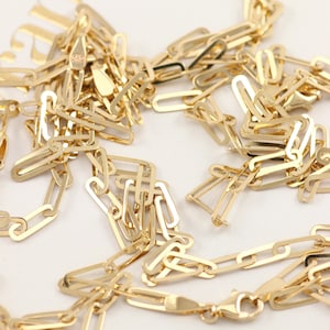14K Solid Gold Paperclip Chain Necklace, Dainty Gold Link Chain, Real Gold Necklace for Women, Minimalist Everyday Chain, Stacking Chain