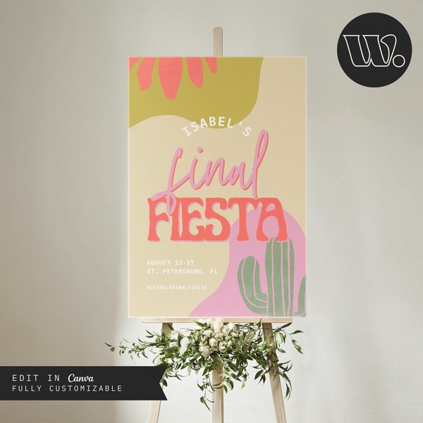 Isabel | Boho Bachelorette Welcome Sign Template | 24x36 Easel Sign DIY Canva Design | Final Fiesta Bachelorette Theme