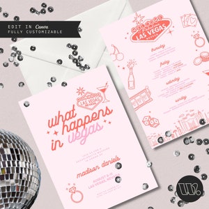 Invitación de despedida de soltera de Las Vegas, despedida de soltera de Las Vegas, itinerario del casino, invitación de despedida de soltera de Las Vegas, decoración temática del casino, tema de la suerte en el amor
