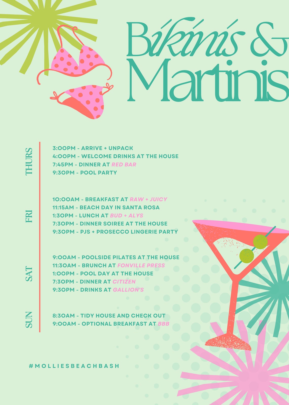 Bikinis and Martinis Bachelorette Tropical Bachelorette Etsy