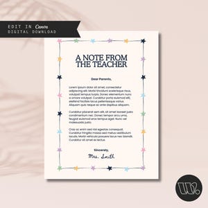Nota de Eras del maestro, Carta escolar Swiftie de moda, Diseño Canva 8.5x11, Nota del maestro imprimible, Plantilla de boletín escolar
