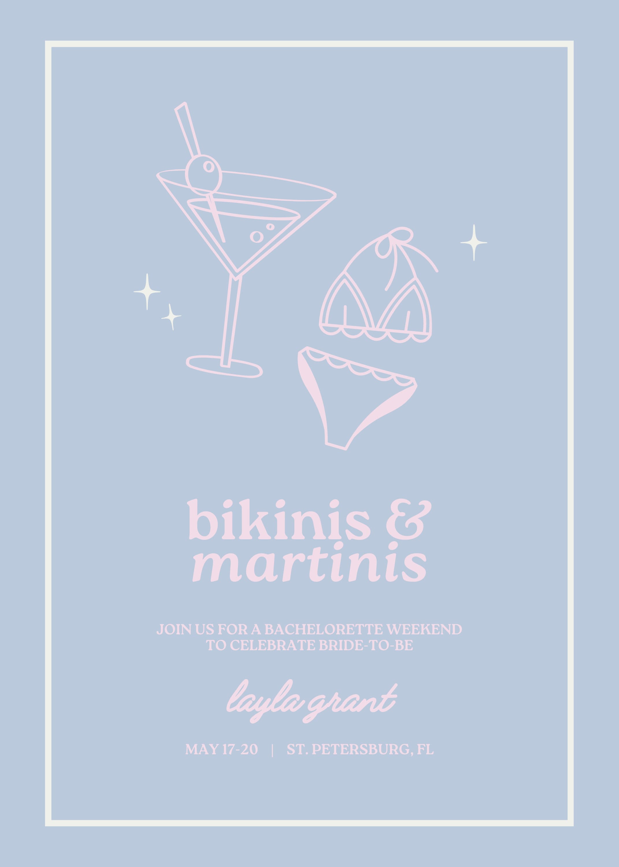 Bikinis and Martinis Invite, Tropical Bachelorette Party, Beach Trip Itinerary, Martini