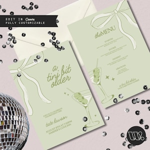 Tini bisschen ältere Einladung, Geburtstagsessen einladen Vorlage, Martini Thema Geburtstag, Mädchen Geburtstagsessen, schmutzige zwanziger Martini