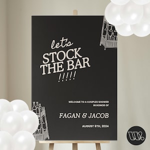 Stock the bar welkomstbord, handgetekende sjabloon voor douche voor stellen, boozy couples shower, bord voor barwagen, 24 x 36 canva-sjabloondownload