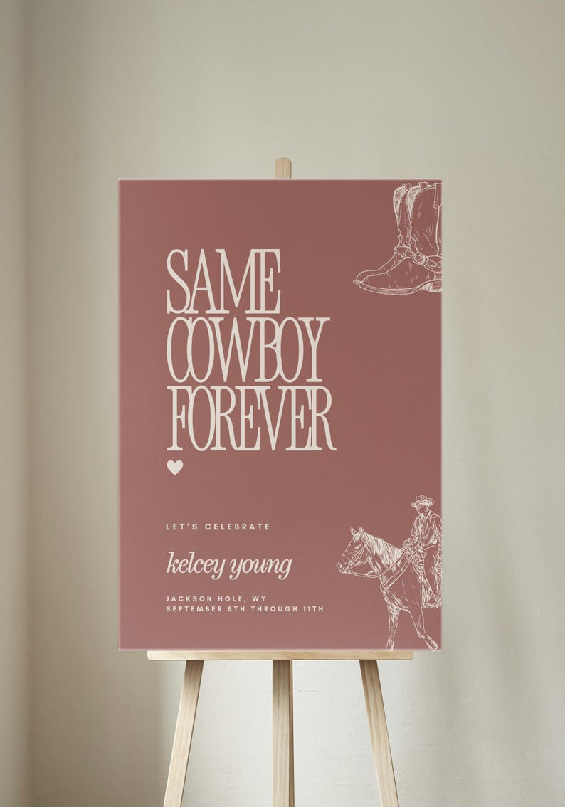 Same Cowboy Forever-Banner – Western-Party Deko, Braun-rosa Glitzer, Ca. 2,7 M, Für Bachelorette & Cowgirl-Partys