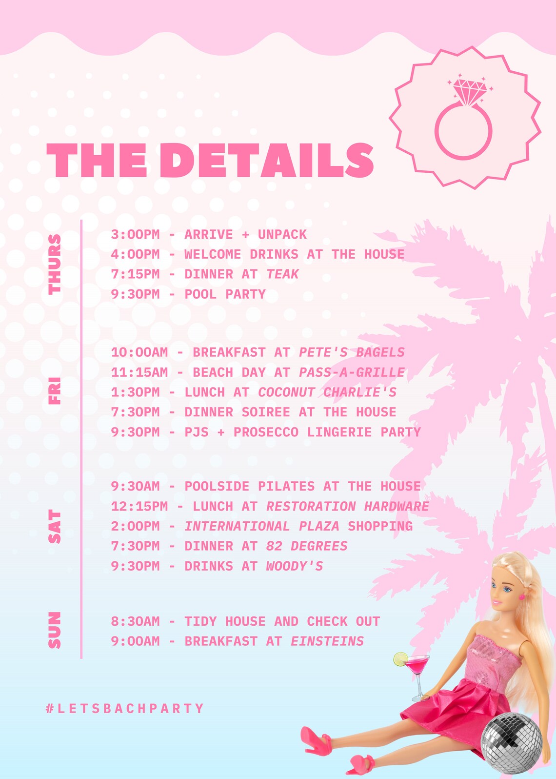 Barbie Bachelorette Invitation Barbie Bachelorette Beach Etsy