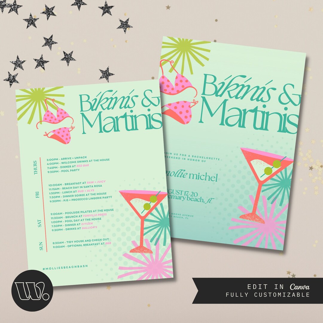 Bikinis and Martinis Bachelorette Tropical Bachelorette Etsy