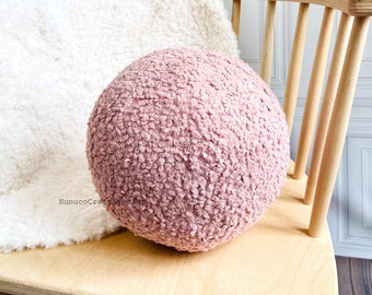 Handmade Boucle Ball Pillow: Teddy Fabric Round Throw Pillow