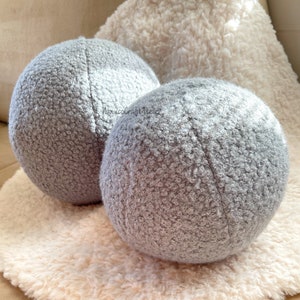 Boucle Grey Ball Decorative Pillow, Teddy Ball Cushion, Round Throw Ball Pillow, Teddy ball pillow, Boucle throw pillow, Custom round pillow