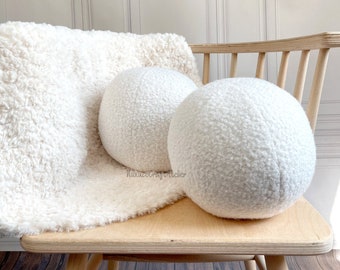 Handmade Boucle Ball Pillow: Round Teddy Cushion
