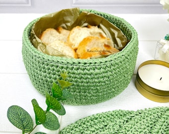 Crocheted Cotton Bread Basket: Farmhouse Kitchen Storage