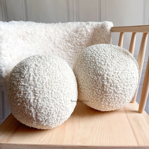 Handmade Boucle Ball Pillow: Teddy Fabric Decorative Cushion
