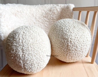 Handmade Boucle Ball Pillow: Teddy Fabric Decorative Cushion