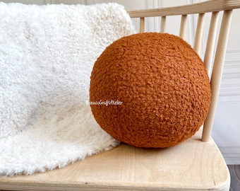 Handmade Boucle Ball Pillow: Round Decorative Cushion