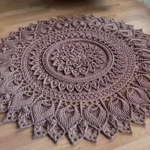 Knitted rug, Round crocheted rug, Circle braided, Nursery rug mat, Home decor, Round area rug,Girl's room floor,Nursery mat,Mothers day gift