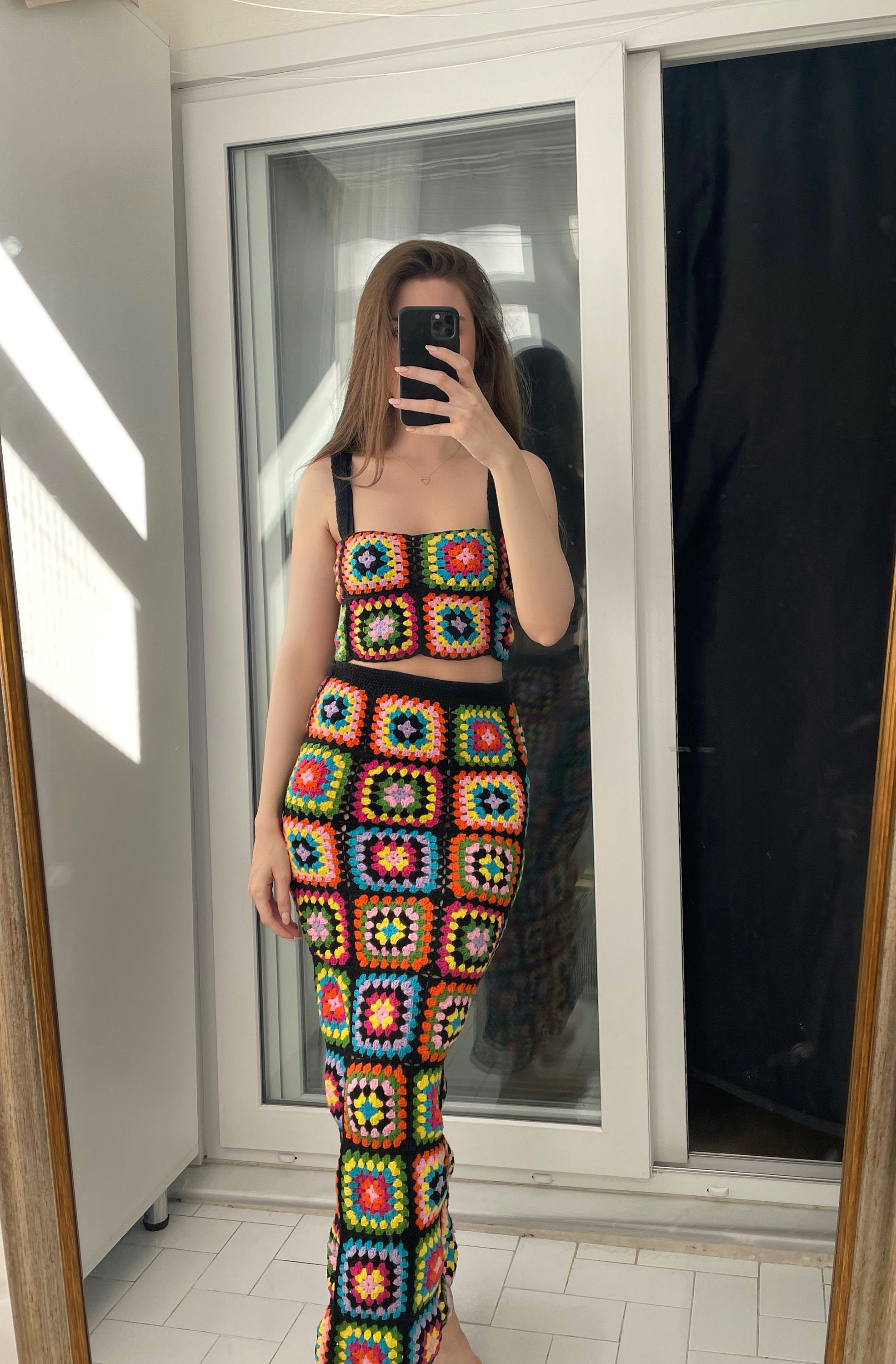 Two Piece Set Crochet Set Handmade Crochet Set Granny Squares Top