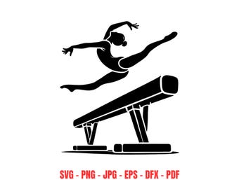 SVG de ginasta, decoração de parede de ginástica, download digital, arte de trave de equilíbrio, presente para ginasta, esporte olímpico, silhueta, vetor, imagem para Cricut, menina.