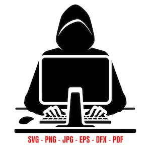 Hacker SVG Computer Programmer Clipart Cyber Sicherheit digitaler Download Laptop Benutzer Silhouette Geek Cut-Dateien für Cricut Sv g Vektor Hacker
