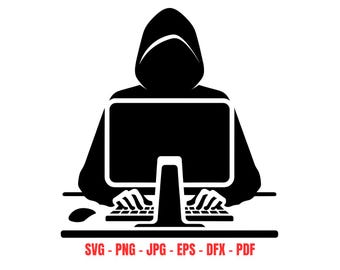Hacker SVG, Programador de Computador, Clipart, Segurança Cibernética, Download Digital, Usuário de Laptop, Silhueta, Geek, Arquivos de Corte para Cricut, Vetor SVG, Hacker