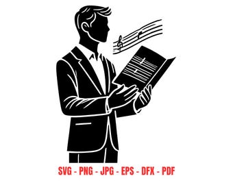 Elegant Male Singer Silhouette Digital File Music Note svg png dxf jpg pdf eps for Cricut Instant Download Elegant Opera Singer Musician