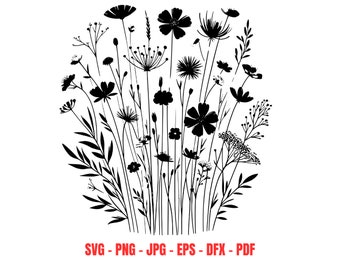 Wildflower Bouquet SVG Hand Tied Flower Bunch Cut File Digital Download Gathered Meadow Flowers Cricut Floral Arrangement PNG