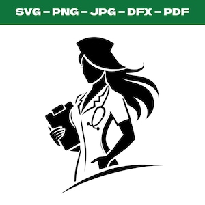 Fichier de coupe stéthoscope médical SVG PNG pour femme médecin infirmière pour Cricut Silhouette travailleur de la santé Vector Design téléchargement numérique médical