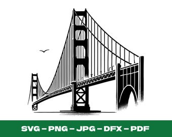 Golden Gate Bridge svg San Francisco Wall Art Modern City Skyline Digital Download Black and White Urban Decor Architecture Drawing Vector
