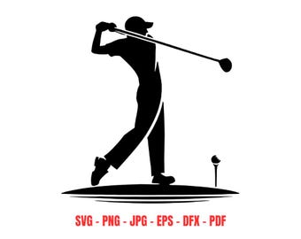 Golfer SVG Golf Club Wall Art Digital Download Sports Decor Gift for Golf Lover Golfing Silhouette Man Cave Decoration Vector Circut Image