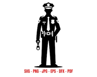 SVG de policial, clipart de silhueta de policial, arquivo de corte para aplicação da lei, PNG "Apoie a polícia", download digital de capitão de polícia, vetor VG de policial