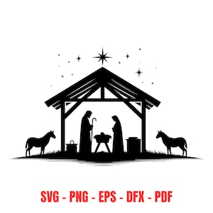 Nativity Scene SVG Cut File - High-Resolution Christmas Manger Silhouette for DIY Holiday Decor & Crafts Download Tranquil Holy Night Decor