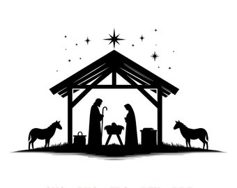 Arquivo de Corte SVG da Natividade - Silhueta de Presépio de Natal em Alta Resolução para Decoração e Artesanato de Natal - Baixe o Arquivo para Decoração de Noite Santa Tranquila