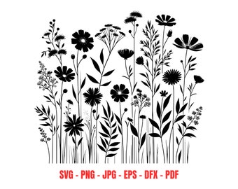 Botanical Wildflower SVG Leafy Garden Foliage Cut File Digital Download Flowers and Leaves Cricut Cottage Botanical Wall Art PNG