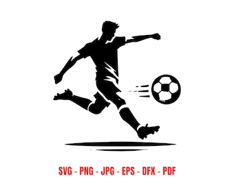 Soccer Player SVG Football Wall Art Digital Download Sports Decor Gift for Soccer Fan Team Logo Silhouette Kick Motion Vector Cricut Image