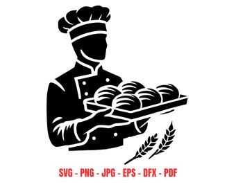 Chef Baker SVG, Kitchen Cooking Clipart, Restaurant Logo Design, Culinary Cut Files for Cricut, Silhouette Digital Download, Cook Gift sv g